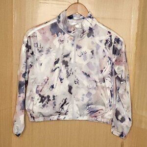 Adidas Girls New White Grey Purple Watercolor Floral Track Jacket Large